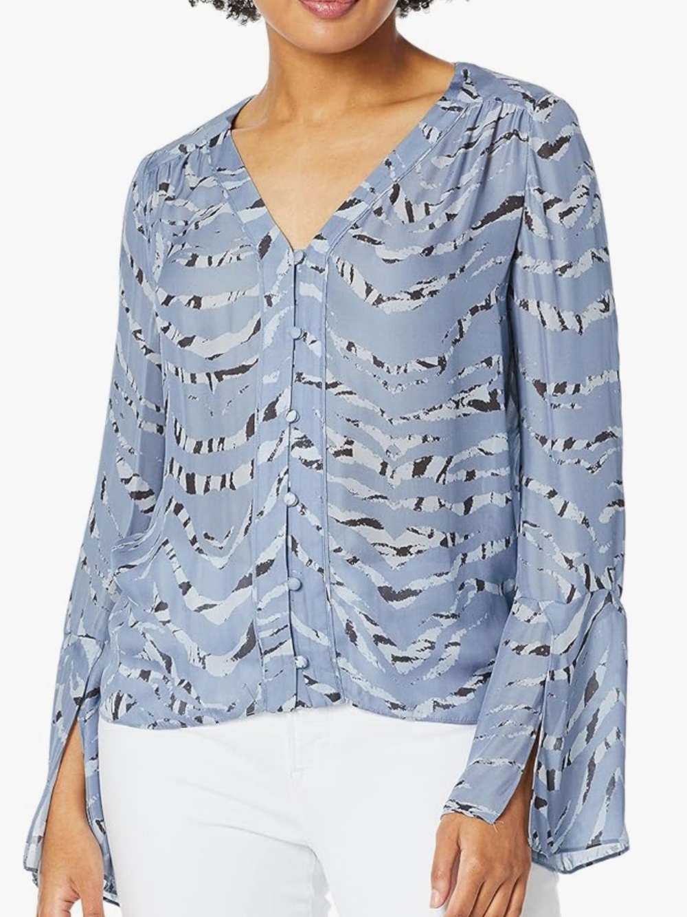 Parker Sz Medium Silk Blend Oriana Artic Tiger Button-Front Blouse • NEW!